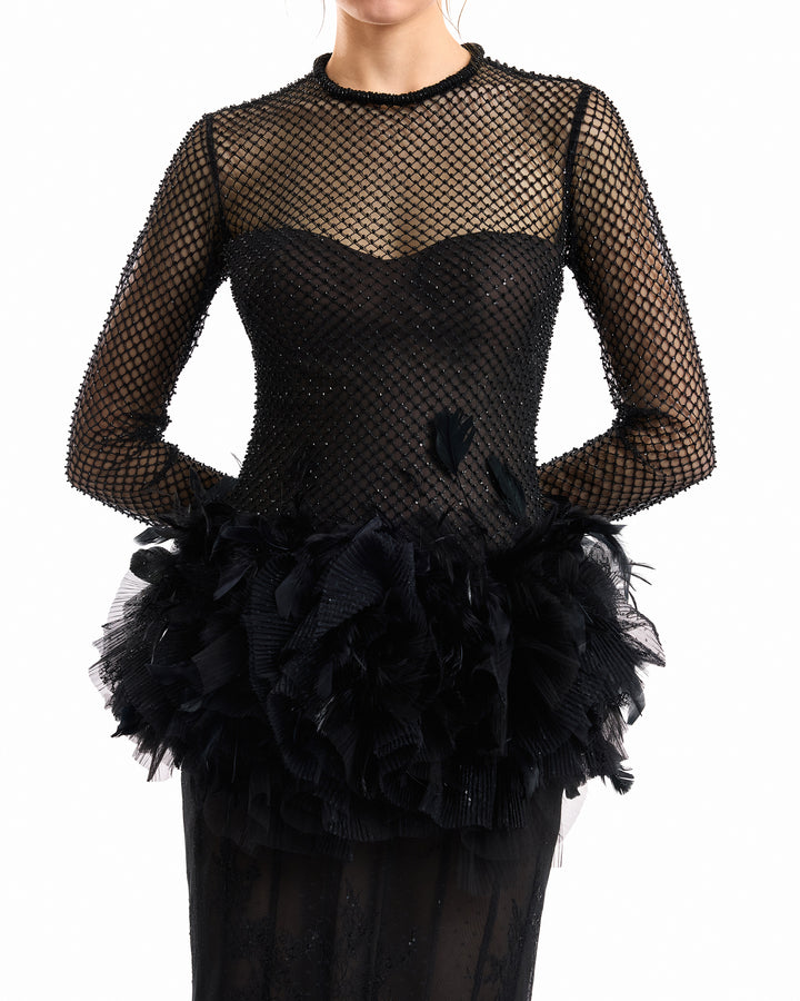 Feathered Hip Lace Dress