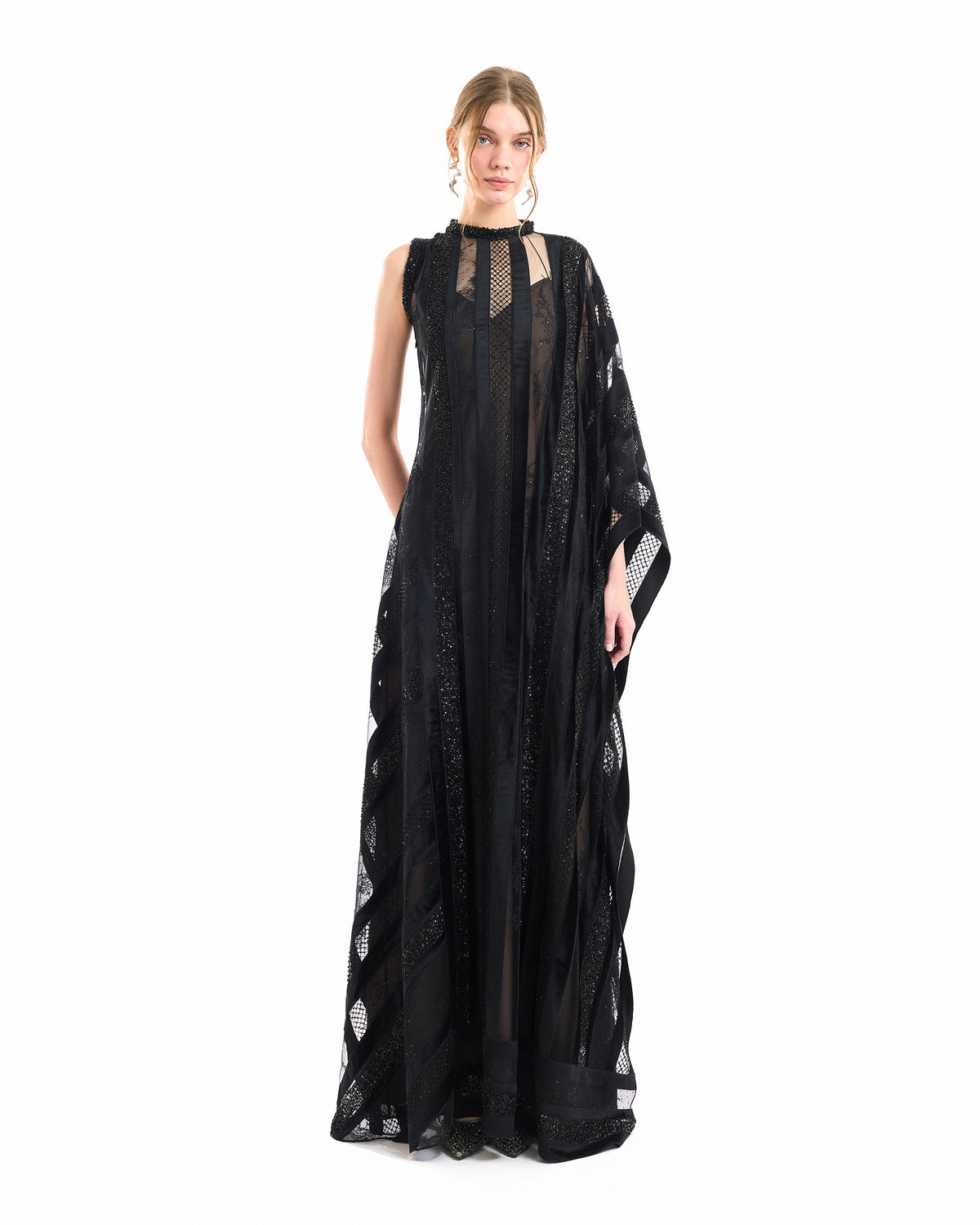 Asymmetrical One-Sleeve Beaded Dress