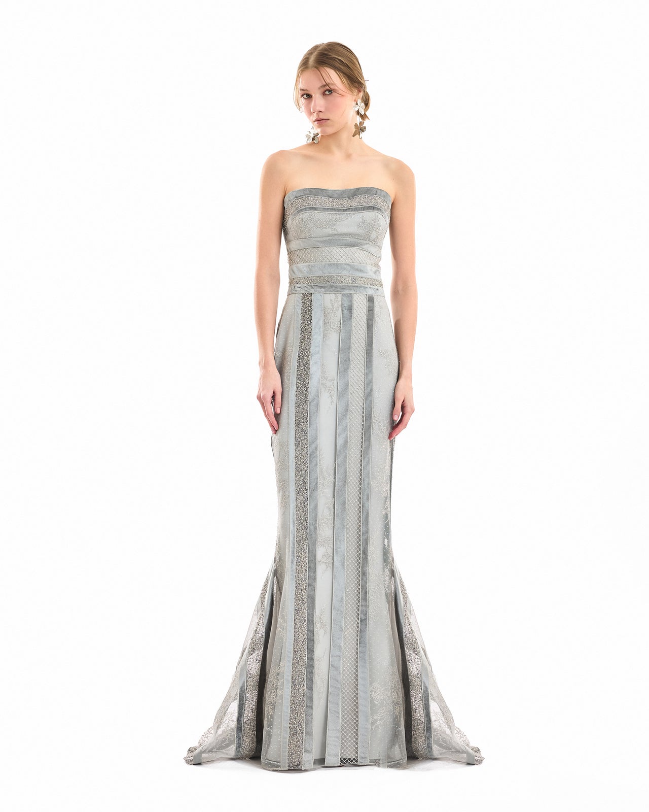 Strapless Embroidered Panel Dress