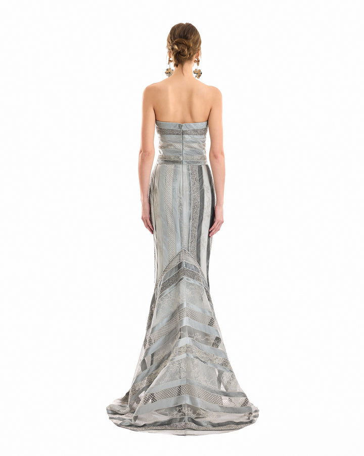 Strapless Embroidered Panel Dress