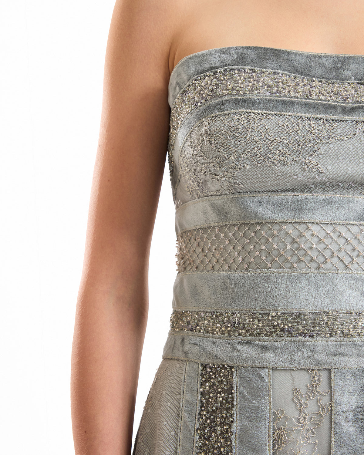 Strapless Embroidered Panel Dress