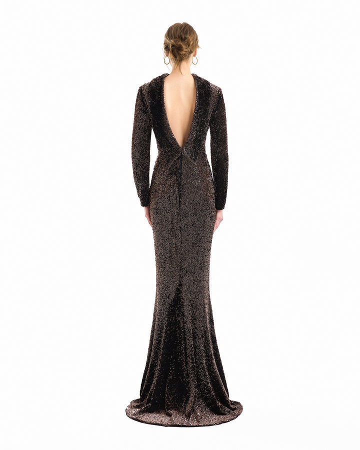 Beaded Open-Back Slim Dress