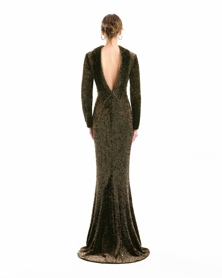 Beaded Open-Back Slim Dress