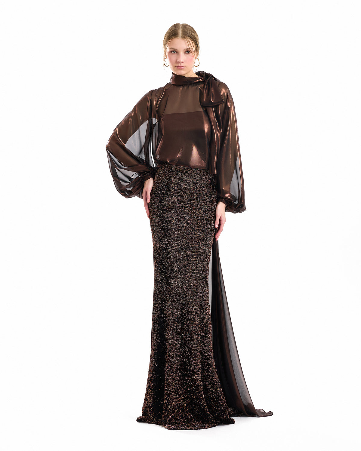 Bishop Sleeve Bow Scarf Blouse