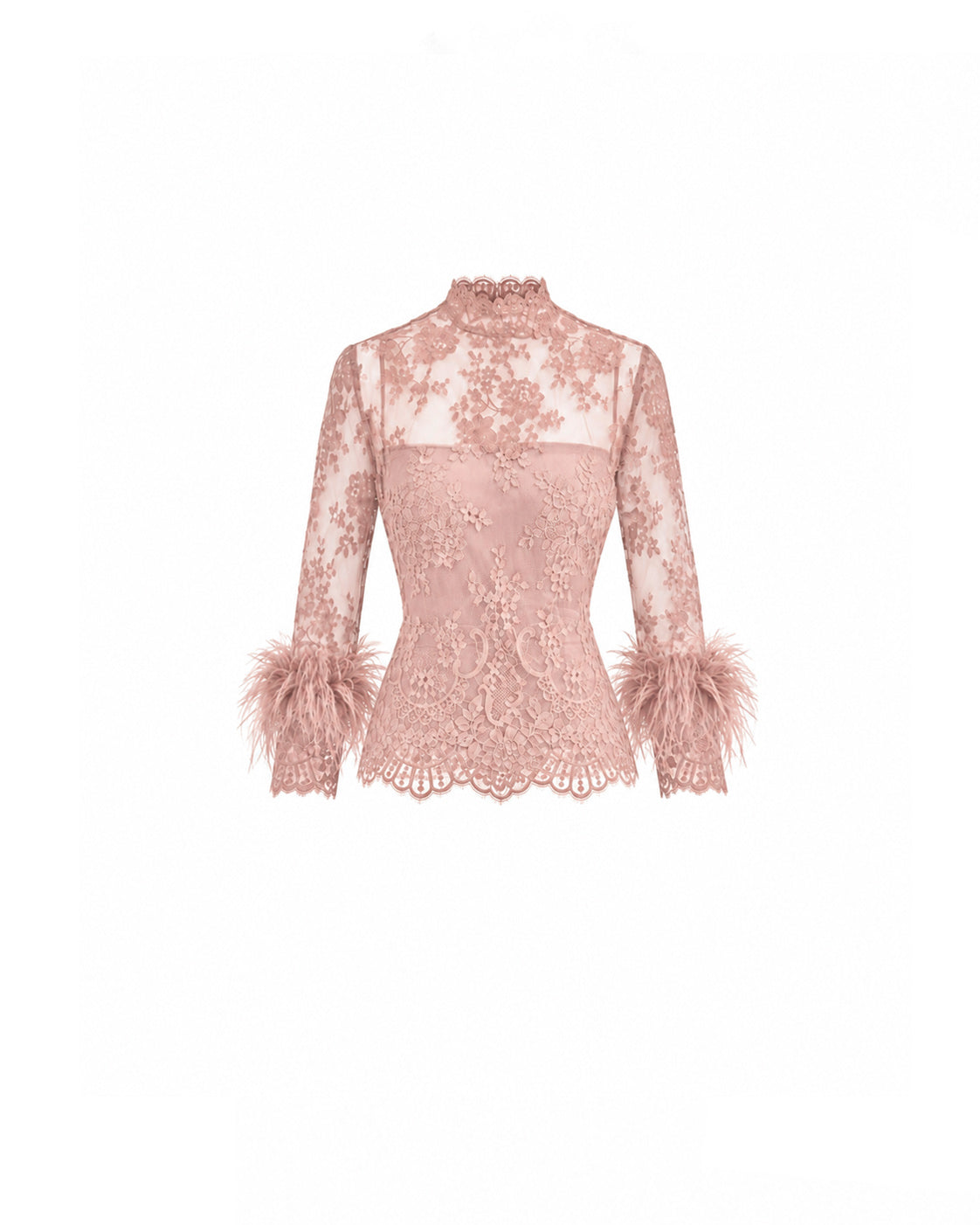 Sheer Lace Feather-Trim Top