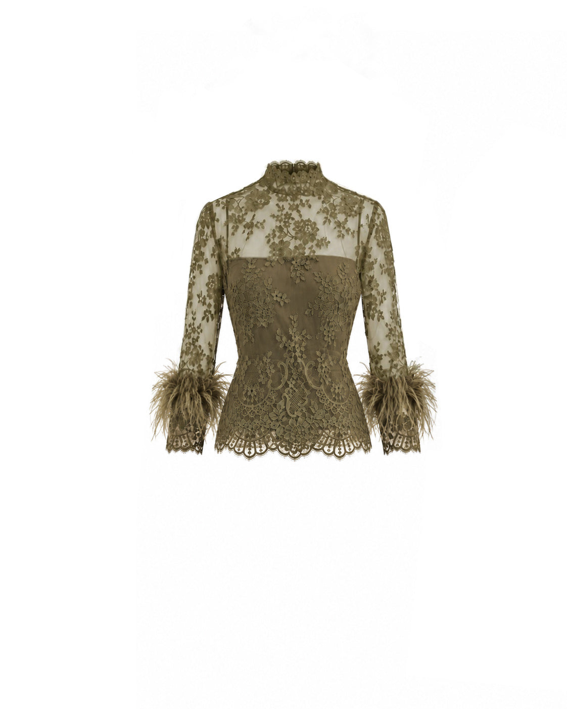 Sheer Lace Feather-Trim Top