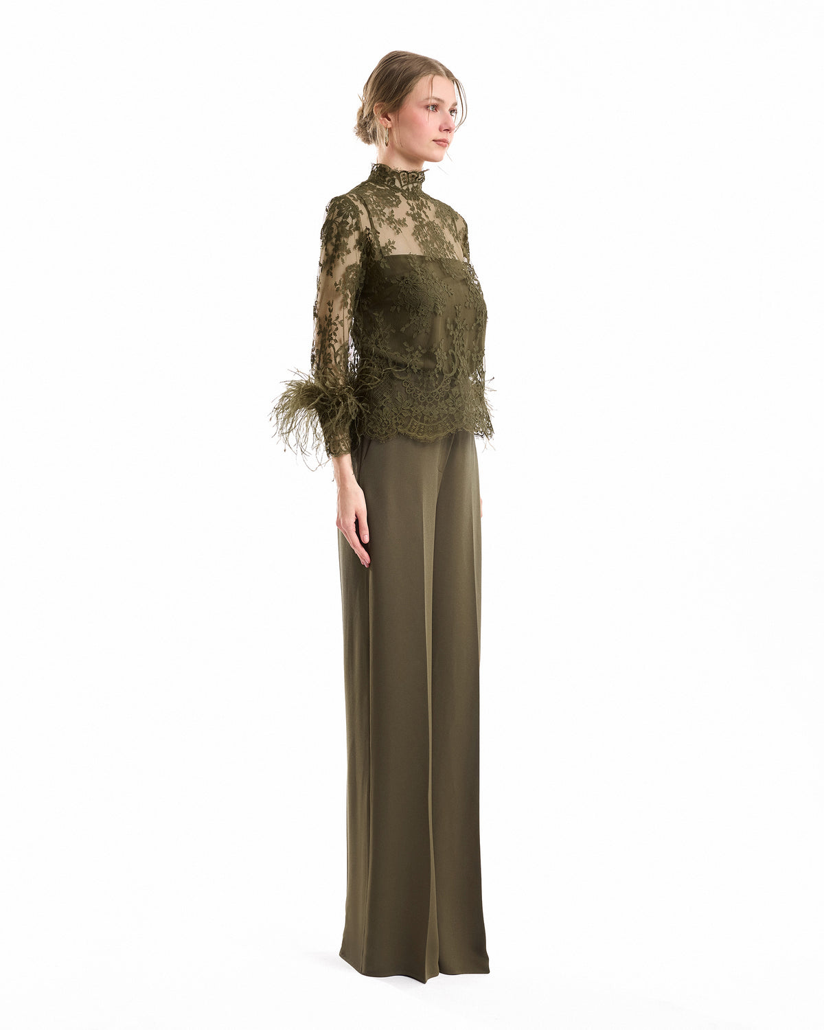 Sheer Lace Feather-Trim Top