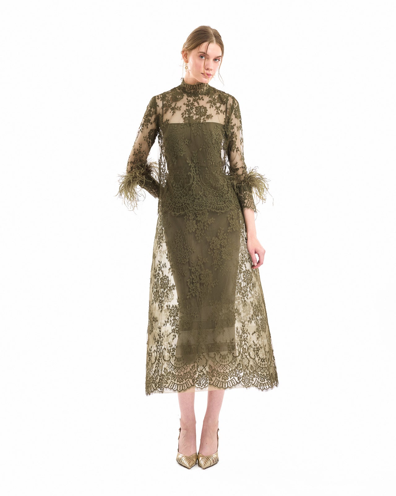 Sheer Lace Feather-Trim Top