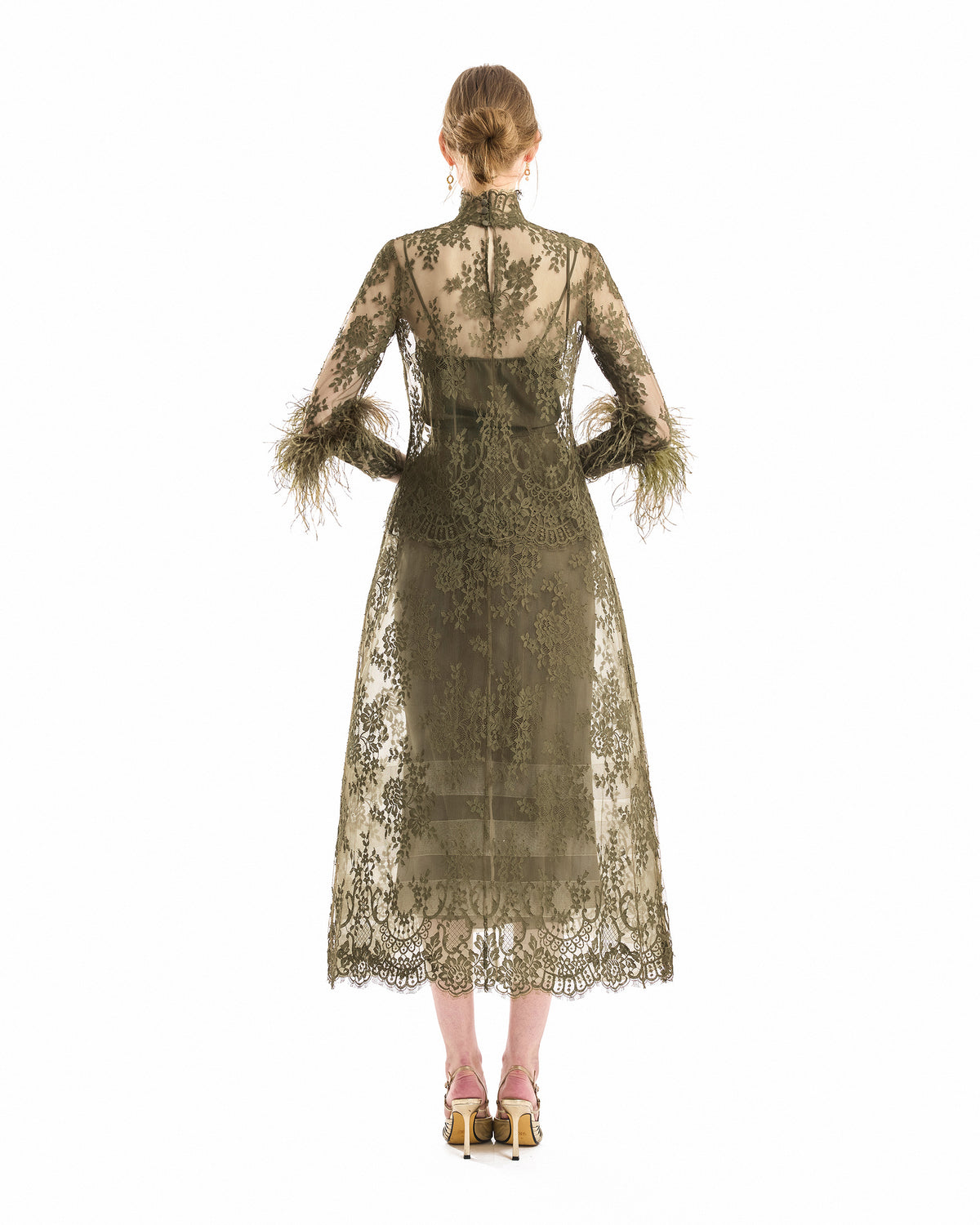 Sheer Lace Feather-Trim Top