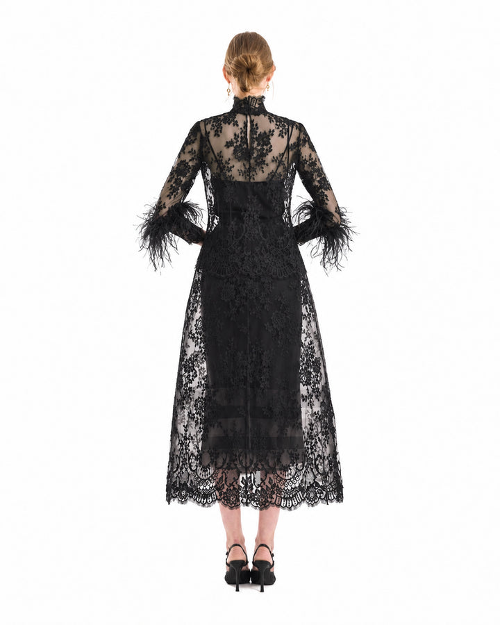 Sheer Lace Feather-Trim Top