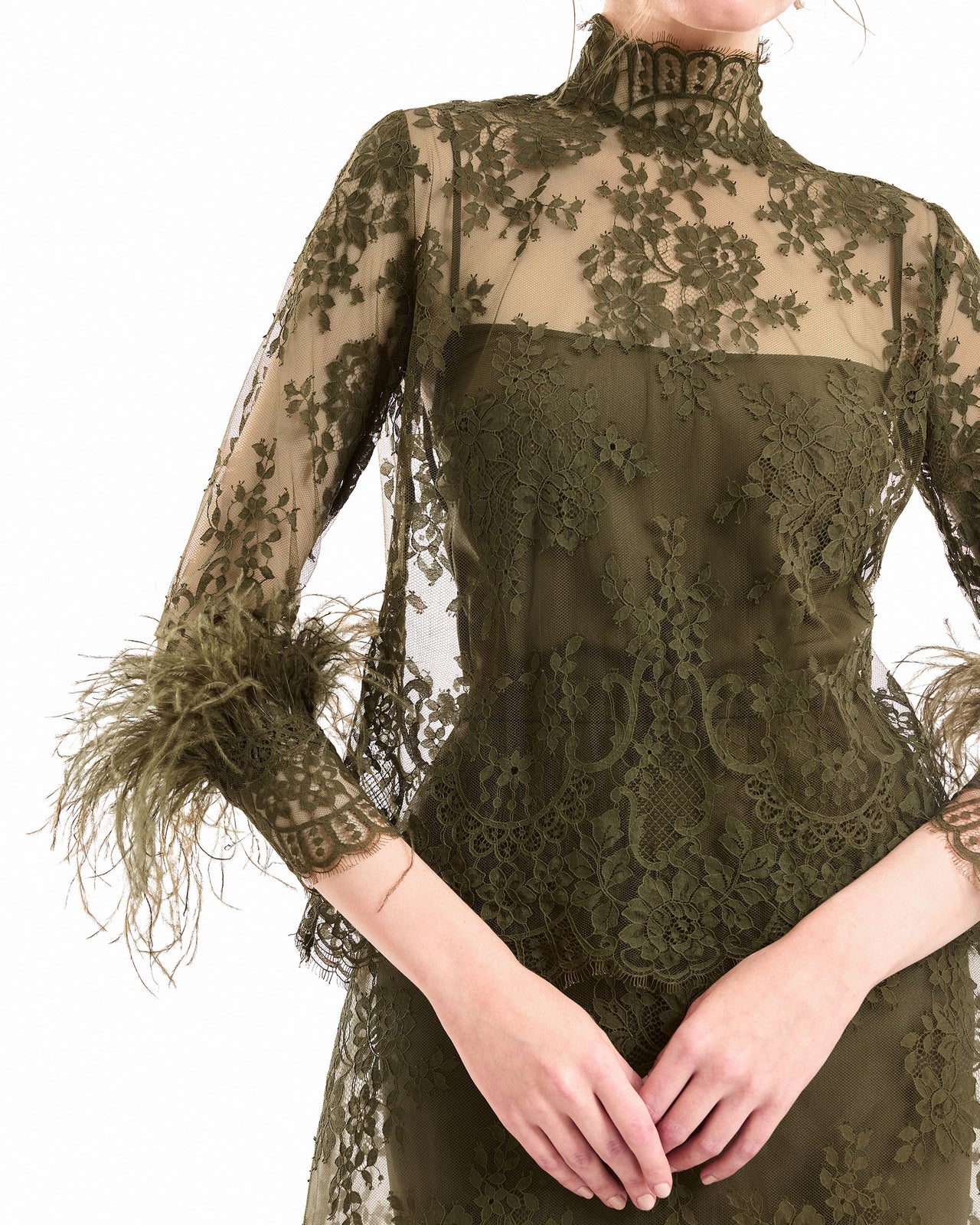 Sheer Lace Feather-Trim Top