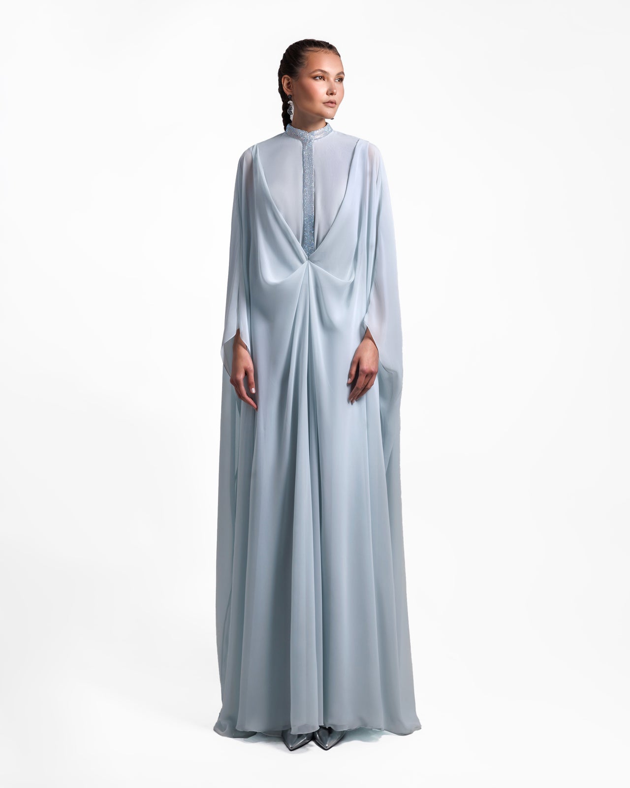 Ice Blue Loose Long Chiffon Kaftan