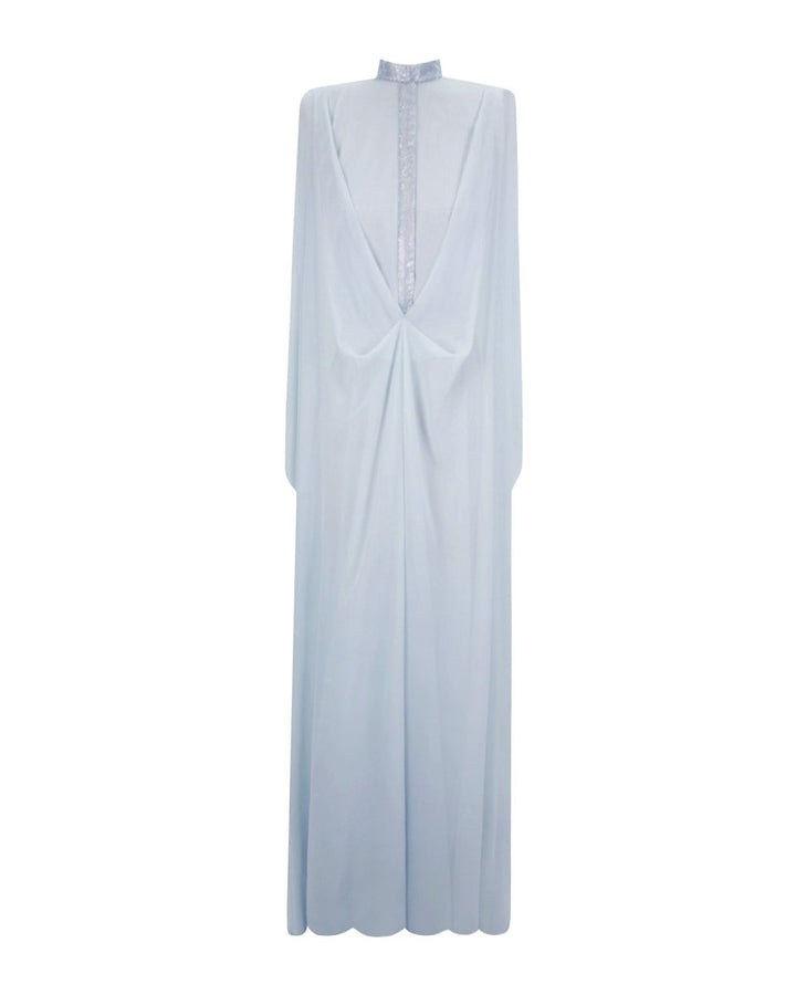 Ice Blue Loose Long Chiffon Kaftan - Gemy Maalouf