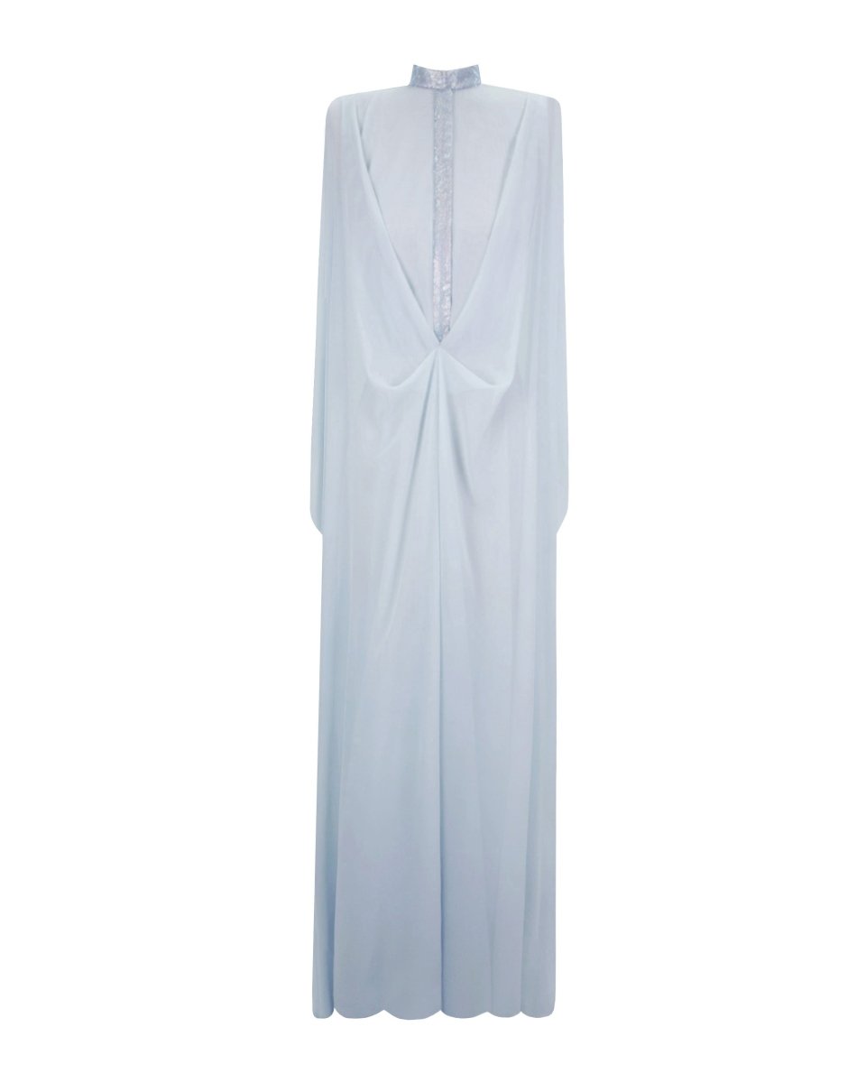Ice Blue Loose Long Chiffon Kaftan - Gemy Maalouf