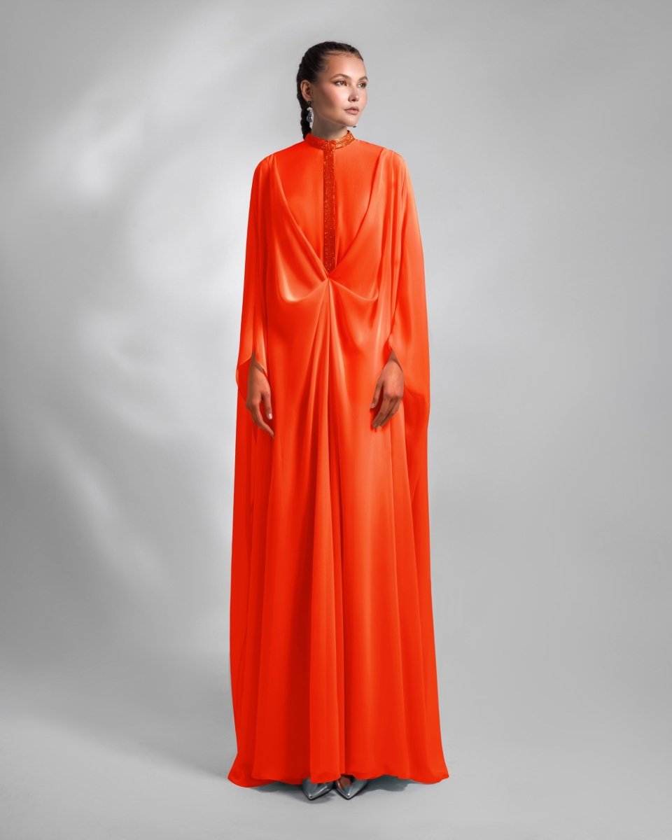 Loose Long Orange Kaftan - Gemy Maalouf