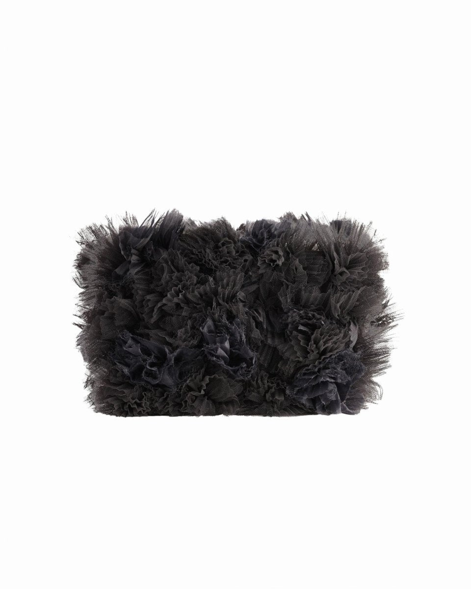 Rushed Black Tulle Clutch - Gemy Maalouf