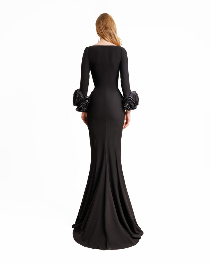 Long Fitted Dress With Floral Cuffs