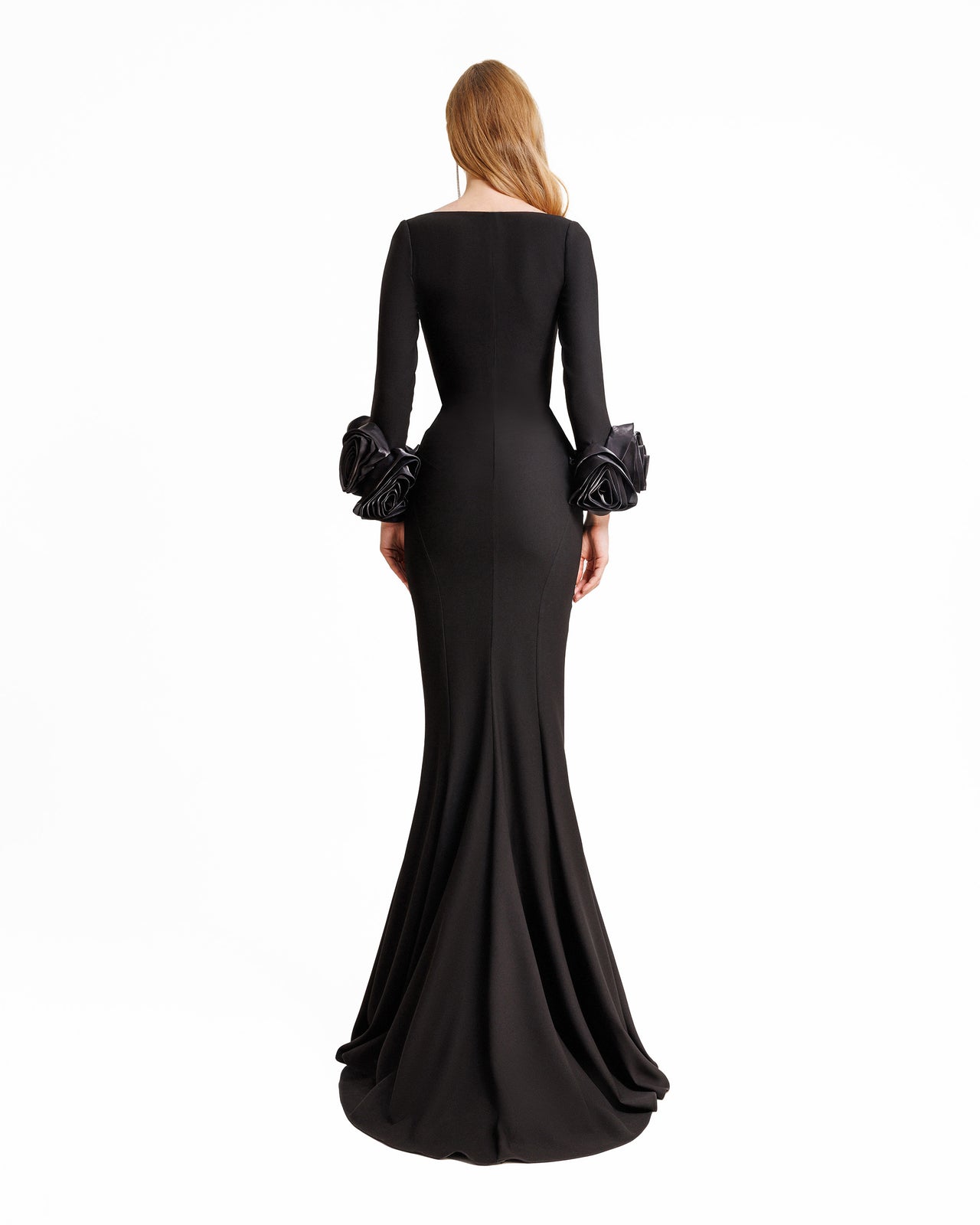 Long Fitted Dress With Floral Cuffs