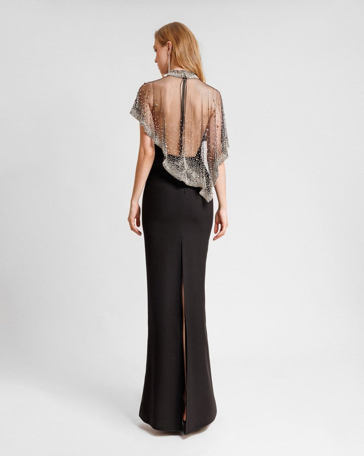 Beaded Overlay Crepe Dress - Gemy Maalouf