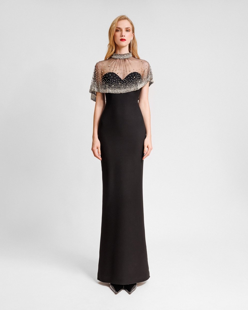 Beaded Overlay Crepe Dress - Gemy Maalouf