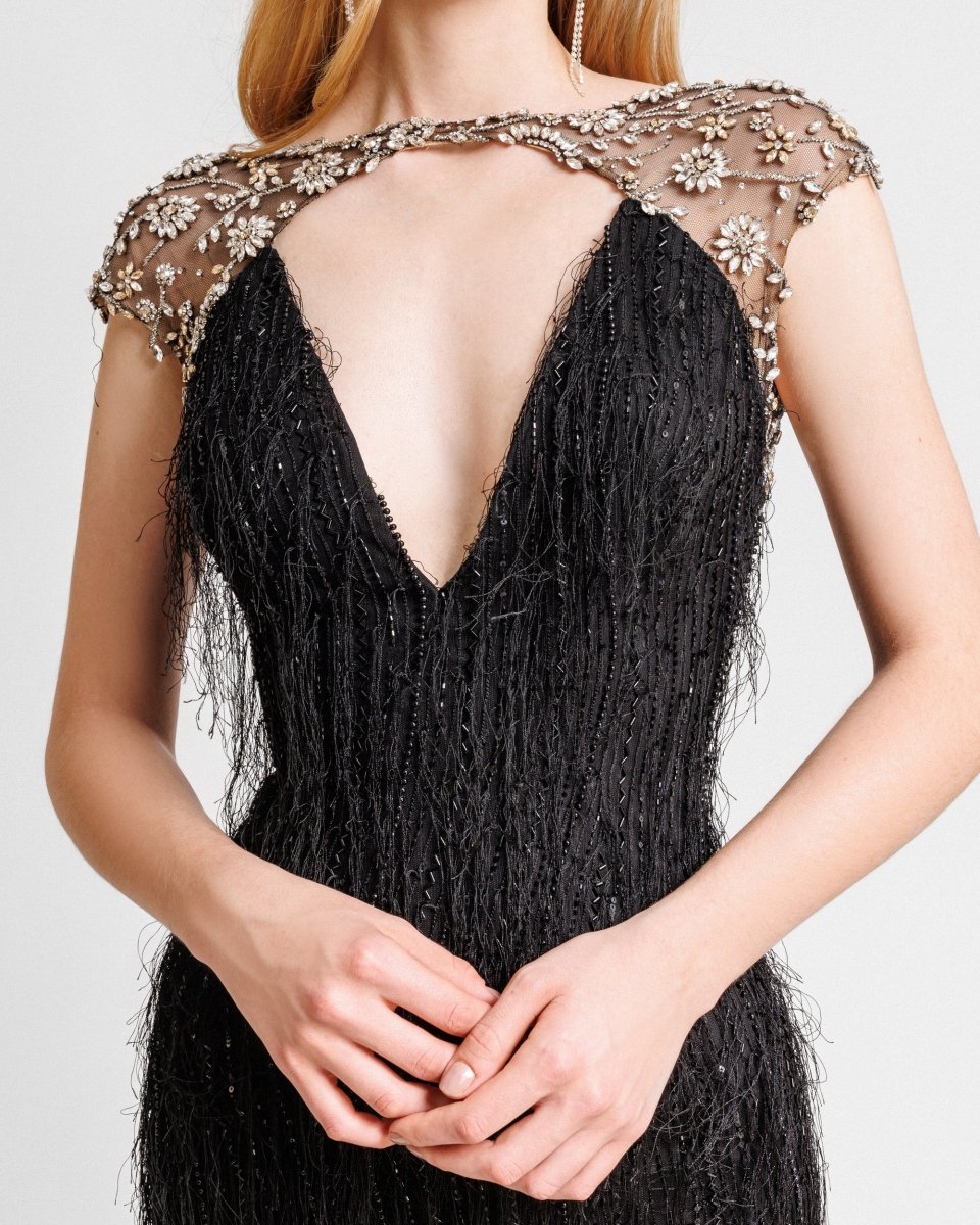 Beaded Dress With Fringes - Gemy Maalouf