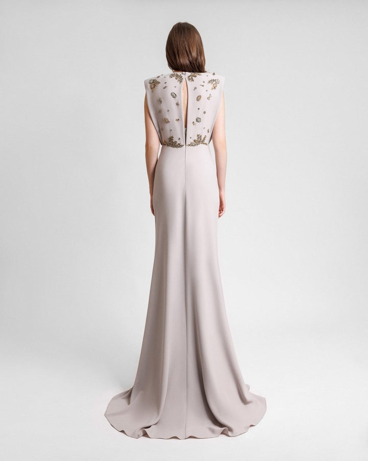 V - Neckline Crepe Long Dress - Gemy Maalouf