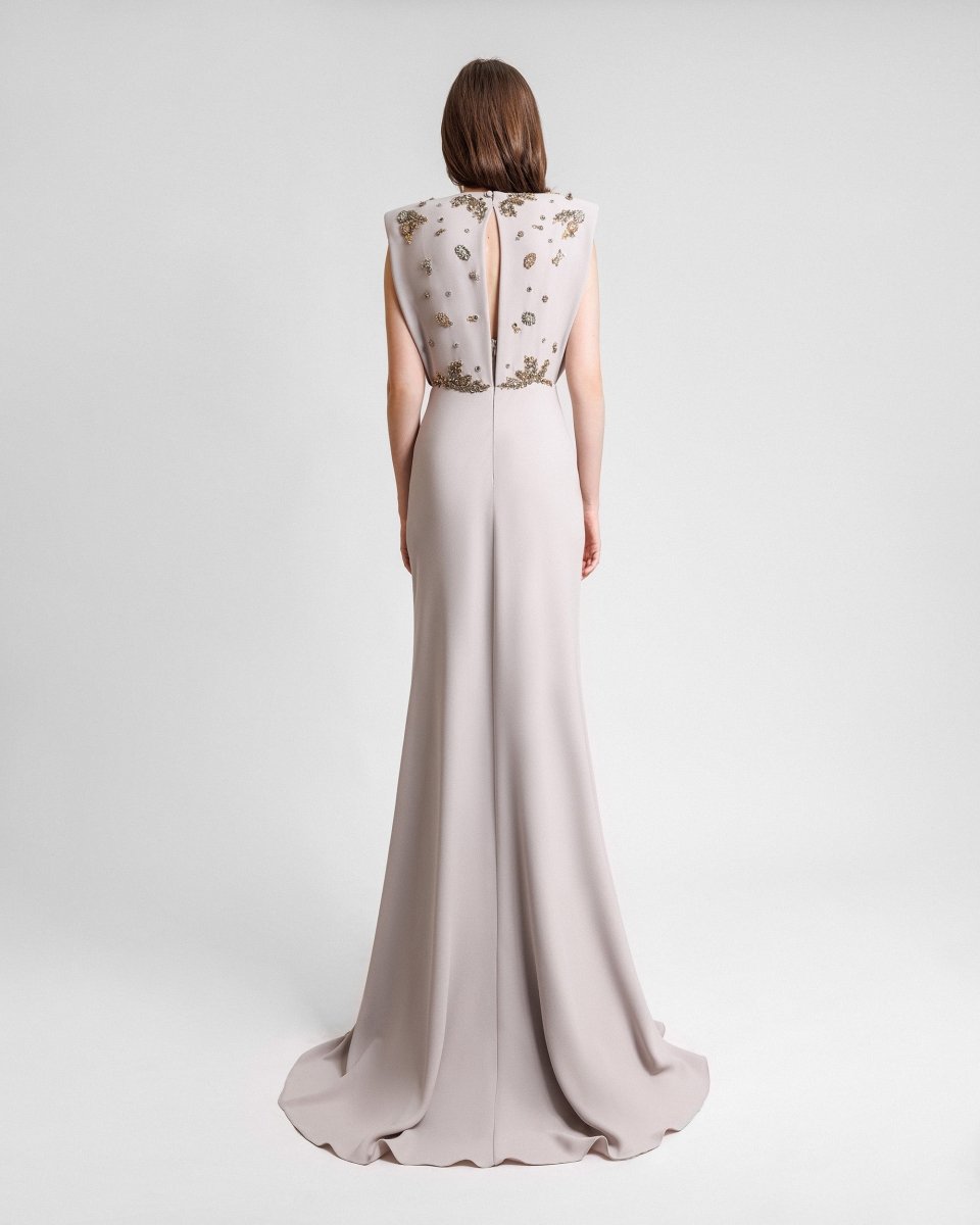V - Neckline Crepe Long Dress - Gemy Maalouf