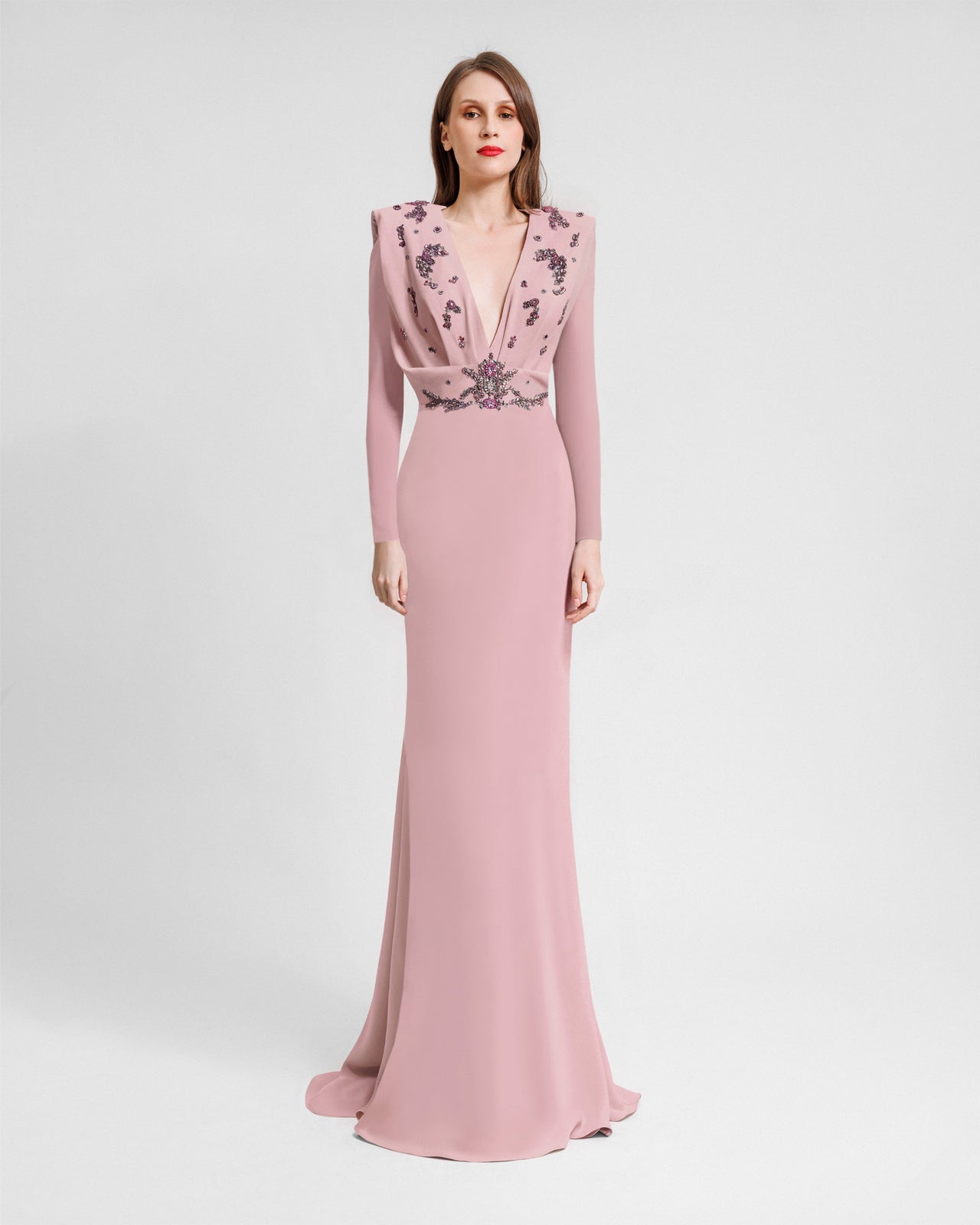 V-Neckline Crepe Long Dress