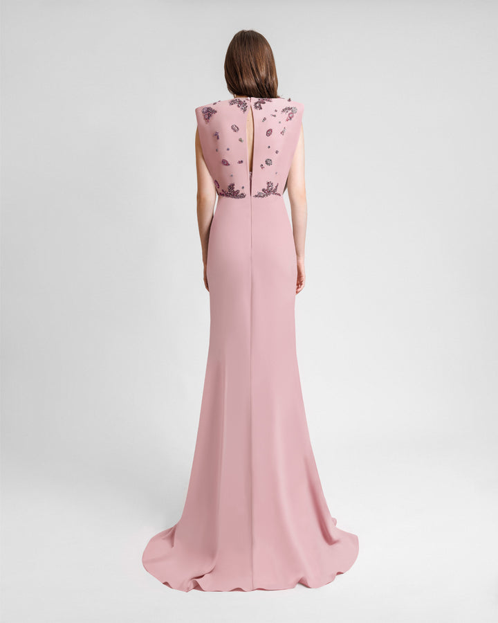 V-Neckline Crepe Long Dress