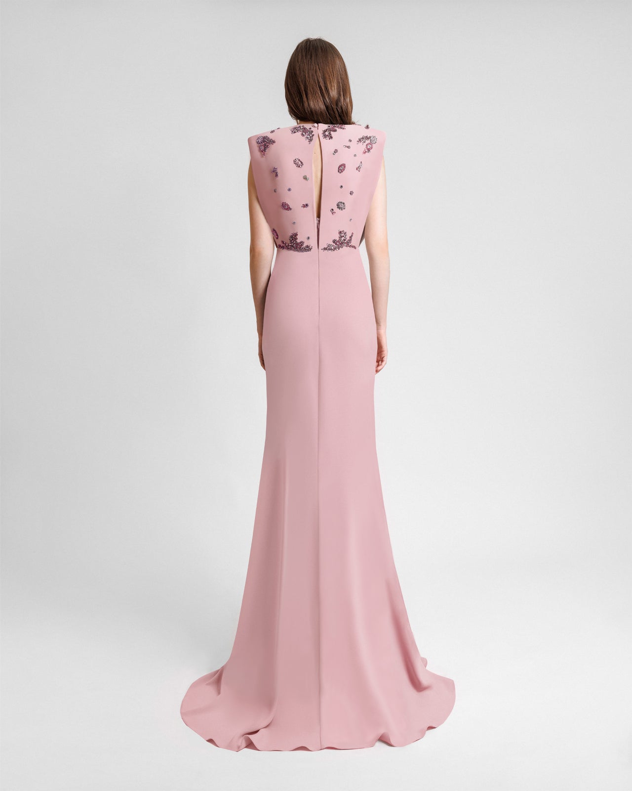 V-Neckline Crepe Long Dress