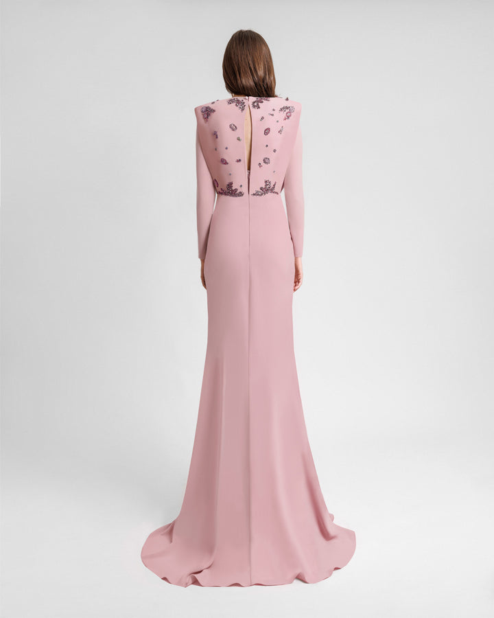 V-Neckline Crepe Long Dress