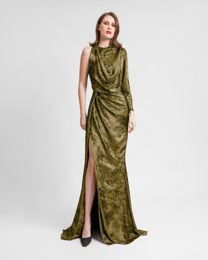 Asymmetrical Neckline Dress - Gemy Maalouf