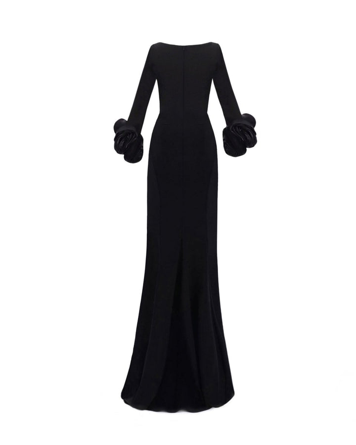 Long Fitted Dress With Floral Cuffs - Gemy Maalouf