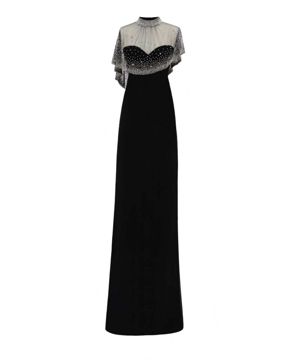 Beaded Overlay Crepe Dress - Gemy Maalouf