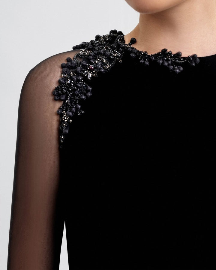 See - Through Beaded Sleeves Dress - Gemy Maalouf