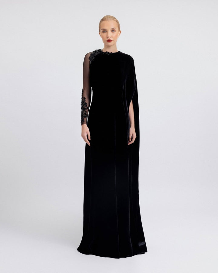 See - Through Beaded Sleeves Dress - Gemy Maalouf