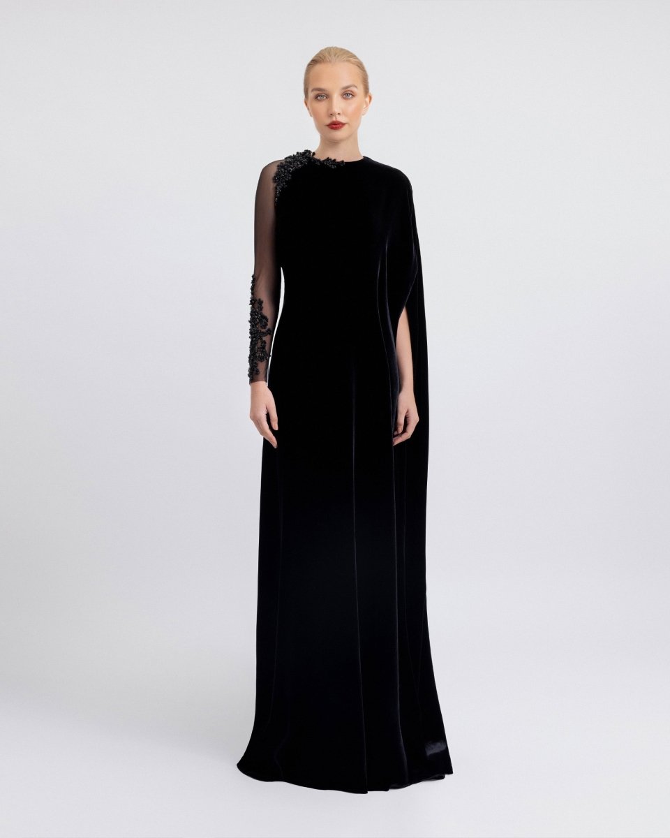 See - Through Beaded Sleeves Dress - Gemy Maalouf