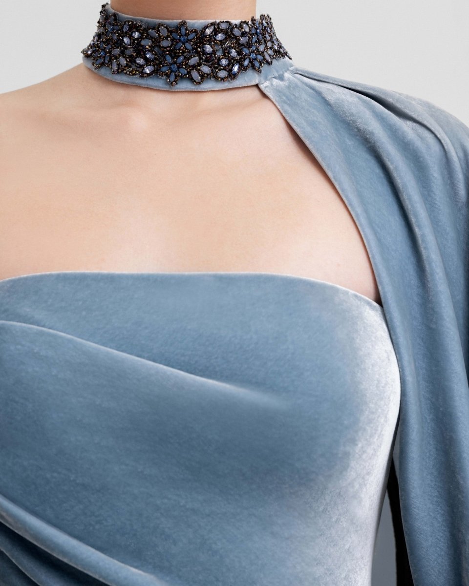 Draped Dress with Beaded Collar - Gemy Maalouf