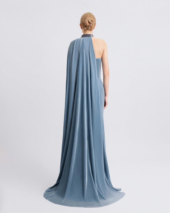 Draped Dress with Beaded Collar - Gemy Maalouf