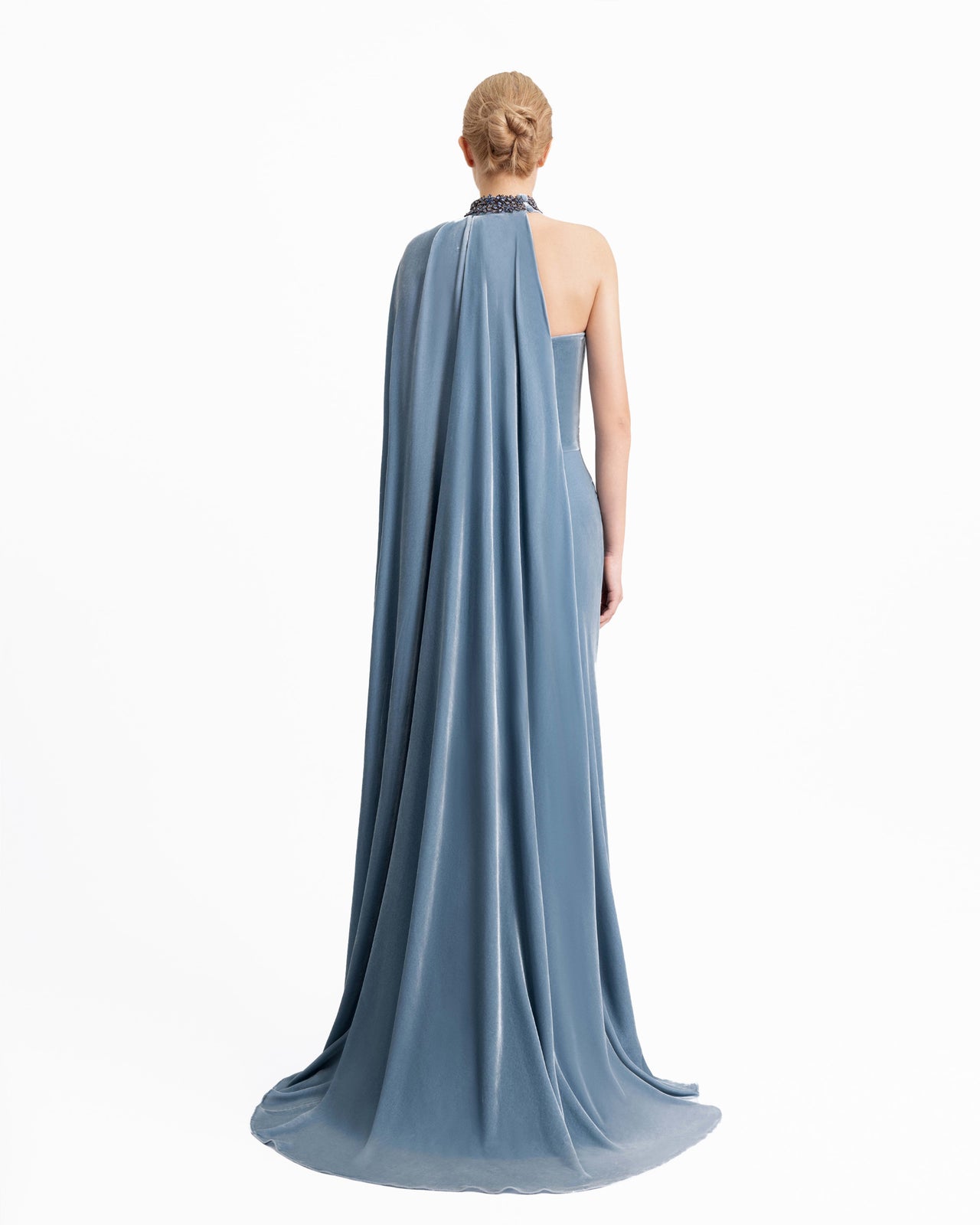 Draped Dress with Beaded Collar