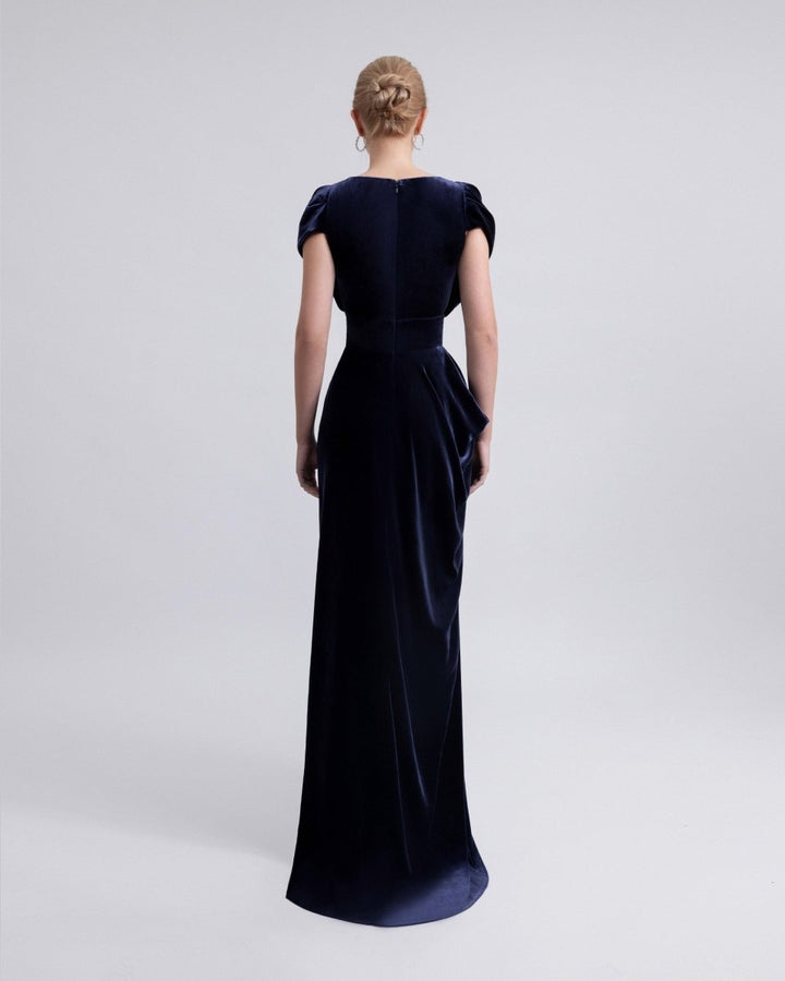 Draped Dress with Beaded Neckline - Gemy Maalouf