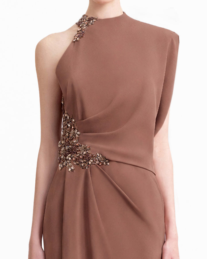 Asymmetrical Neckline Draped Dress
