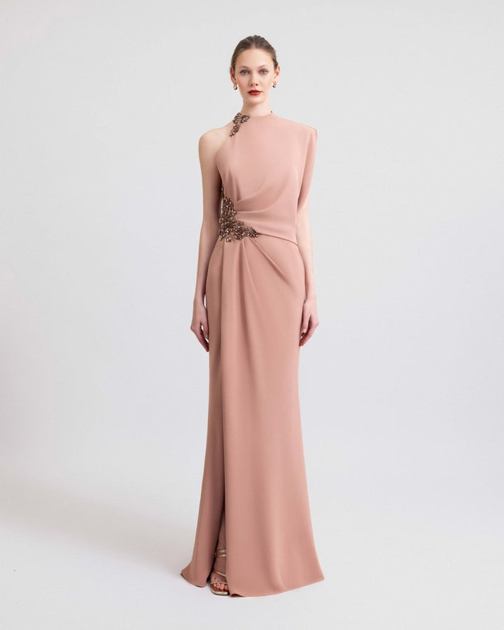 Asymmetrical Neckline Draped Dress - Gemy Maalouf