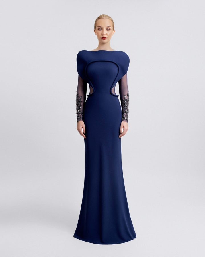 See - Through Back and Beaded Sleeves Dress - Gemy Maalouf
