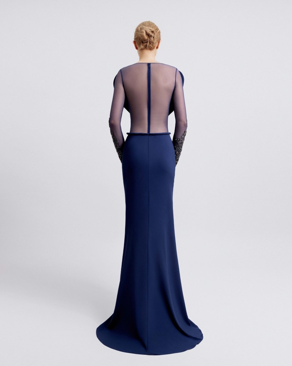 See - Through Back and Beaded Sleeves Dress - Gemy Maalouf