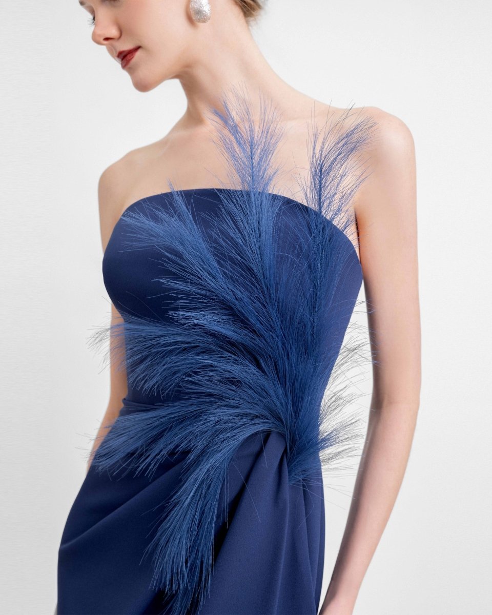 Strapless Feather - Detail Draped Dress - Gemy Maalouf