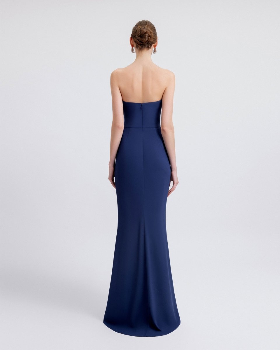 Strapless Feather - Detail Draped Dress - Gemy Maalouf