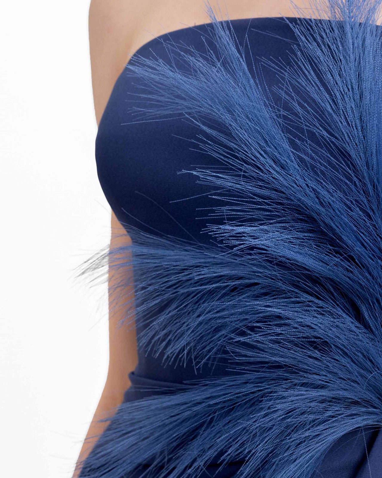 Strapless Feather-Detail Draped Dress