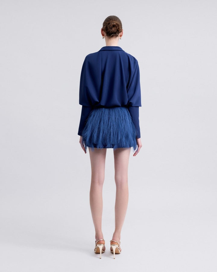 Feathered Dress with Draped Bolero - Gemy Maalouf