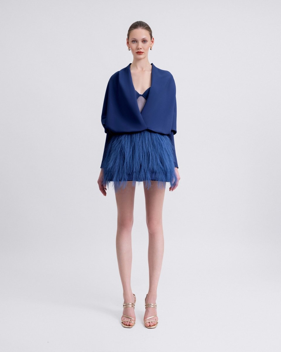 Feathered Dress with Draped Bolero - Gemy Maalouf